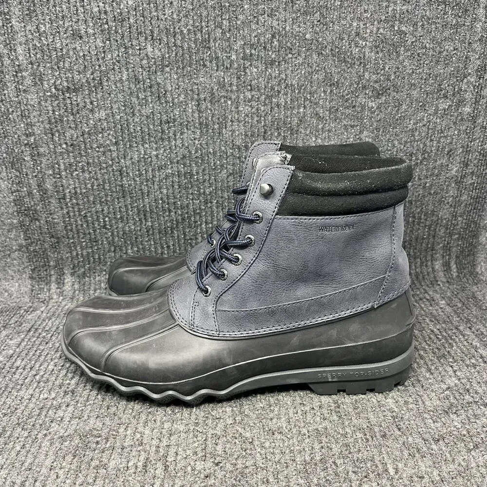 Sperry Avenue Duck Boots Black Navy Blue Leather Waterproof Mens 12